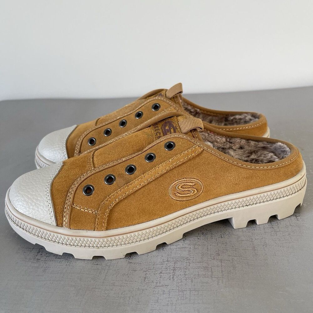 Skechers Suede Cozy Lug Sole Mule Sneakers Yellow Womens 7.5 Slip On Shoes